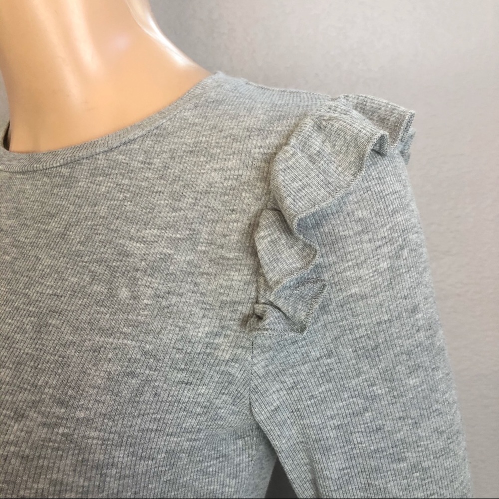 Rachel Parcell Ribbed Knit Long Sleeve Top Ruffle - Picture 2 of 5